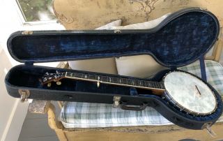 Antique Vintage Lange Orpheum Banjo 5 String Open Back Carved Heel With Case