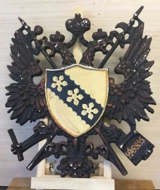 Interesting And Unusual Old Cast Harris Family Coat Of Arms Crest Wall Plaque