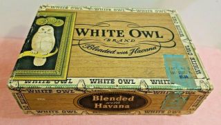 Vintage White Owl Brand Blended With Havana Cigar Box With Tax Label