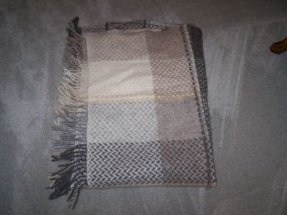 Vintage Alafoss Of Iceland Pure Wool Throw Blanket Cream/brown/gray Fringe