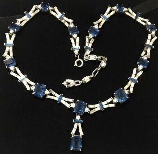 Vintage Jewellery Stunning Sapphire Baguette Crystal Pendant Drop Necklace