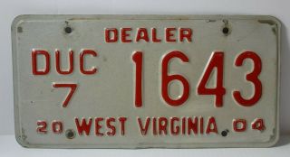 West Virginia Dealer License Plate Tag 2004 Wv Mountaineers Red