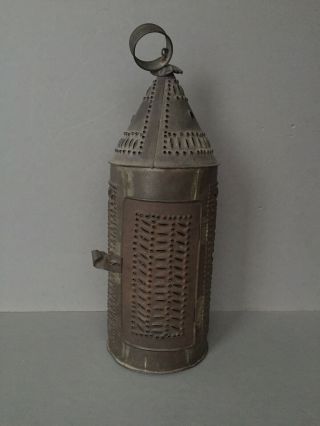 Antique 200,  Year Old Punched Tin Candle Lantern Cleated Aafa