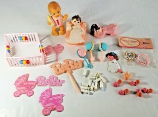 Vintage Baby Shower Nursery Plastic Rattle Bottles Cupcake Cake Decor Topper