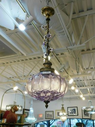 Magnificent Estate Rare Bronze & Lilac Art Glass 1 - Light Hallway Chandelier