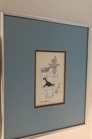 Vintage 1980’s MJ BLAKEBROUGH Ink Drawing Cartoon Of Cat Framed And Matted 3