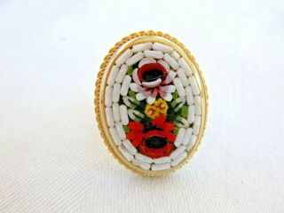 Vintage Italian Glass Mosaic Ring Flower Design Gold Plated
