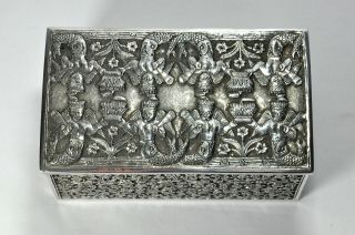 Lovely Antique Indian Colonial / Raj Sterling Silver Box Kashmir C1890 622 Gms