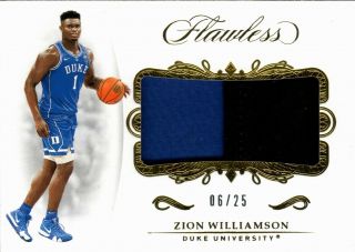 Zion Williamson 2019 - 20 Panini Flawless Gold Jumbo Patch 6/25 Duke Pelicans