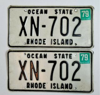 Vintage 1979 Rhode Island License Plates Xn - 702 Ri Ocean State Black