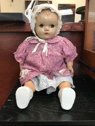 Antique Composition Horsman Baby Doll 18 " Sleepy Eyes/vintage Dress