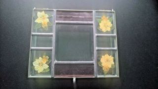 Arts And Crafts Lead & Stained Glass Box With Pressed Flowers.