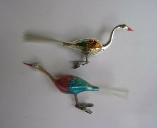 2x Vintage Clip - On Blown Glass Goose Christmas Ornaments