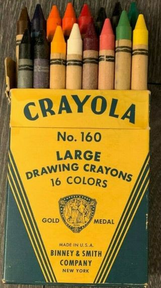 Vintage Crayola Gold Medal No 160 Binney & Smith Co Large Drawing Crayons Euc