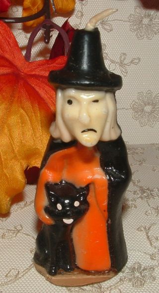 Vintage Gurley Halloween Witch With Black Cat Candle