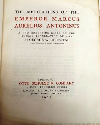 Meditations Of Emperor Marcus Aurelius Antonio Foulis 1902 George Crystal