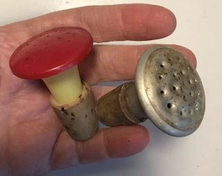 Vintage 2 Early Cork Ironing Bottle Sprinkler Head Or Spout: 1 Plastic,  1 Metal