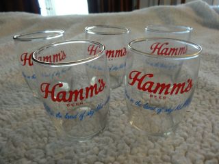 5 VINTAGE HAMM ' S BEER BARREL GLASSES 3 1/4 