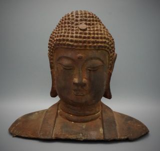 Chinese Bronze Head Of The Buddha,  Large And Heavy,  Late 19th C