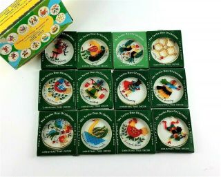 Vintage 12 Days Of Christmas Glass Ornaments Set Hong Kong Hand Painted W Boxes