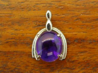 Vintage sterling silver MODERN OVAL AMETHYST CABACHON SOLITAIRE PENDANT charm 2