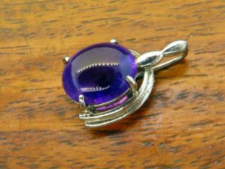 Vintage sterling silver MODERN OVAL AMETHYST CABACHON SOLITAIRE PENDANT charm 3