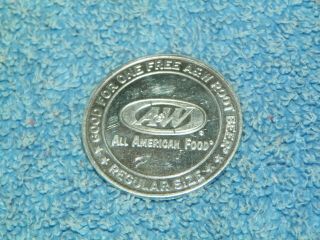 Rare Vintage A&w All American Food Root Beer Coin Token A&w Root Beer