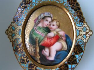 Antique Enamel Holy Water Font Hand Painted Porcelain Madonna Della Sedia