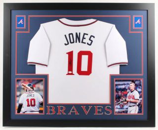 Chipper Jones Signed Atlanta Braves 35x43 Custom Framed Jersey (jsa) Hof 3b