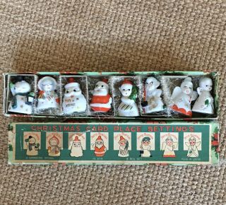 Vintage 8 Piece Set Of Porcelain Christmas Card Place Settings By Commodore 50 
