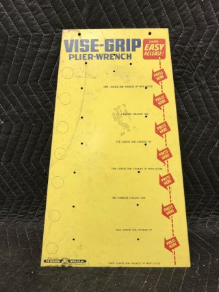 Vintage Peterson Vise - Grip Store Display Yellow Wall Board Dewitt,  Nebraska,  U.  S.  A