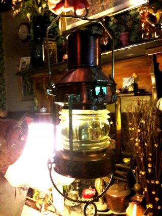 Vintage Hanging Copper & Brass Ships Lantern - Oil Lamp