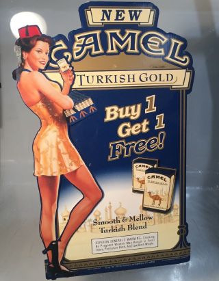 Vintage Camel Turkish Gold Pin Up Cigarette Girl Cardboard Store Display 2000
