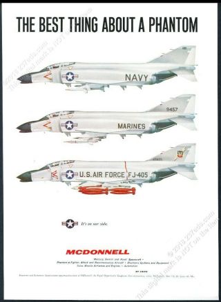1963 Mcdonnell Phantom Plane Usaf Us Navy Usmc 3 Planes Vintage Print Ad