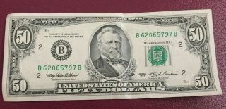 1993 $50 Fifty Dollar Bill Federal Reserve Note Ny Vintage Old Money