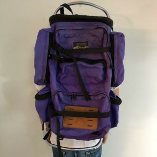 Vintage Jansport Hiking Trail Backpack Purple Frame Support Pockets Usa