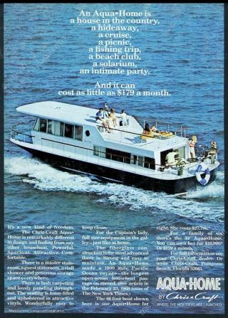 1969 Chris Craft Aqua Home House Boat Houseboat Photo Vintage Print Ad 2
