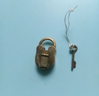 Old Vintage Brass Small Sized Miniature Padlock With Key Collectible Lock