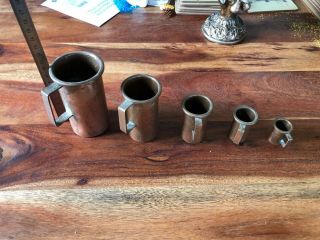 Vintage French Copper Small Measuring Tankards/jugs.  Set Of Five.