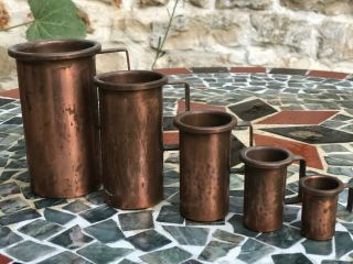 Vintage French Copper Small Measuring Tankards/Jugs.  Set of Five. 2