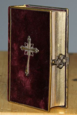 Antique 1870 French Bible Related Book Felt Cover W /clasp & Cross