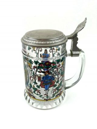 Vintage German Beer Stein Rare Crystal Hand - Painted Floral Design Beer Mug