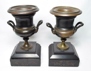 Antique 19thc Bronze And Slate Mantelpiece Urns