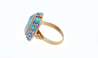 Vintage Chinese Silver & Enamel Ring,  Step - Cut Faceted Blue Stone 3