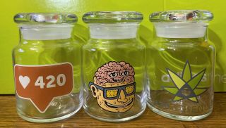 Set Of (3) 420 Stash Jars From 420science.  Glass And With A Lifetime.