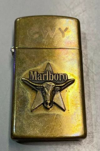1992 Zippo Lighter Marlboro Star Bull Horns Solid Brass
