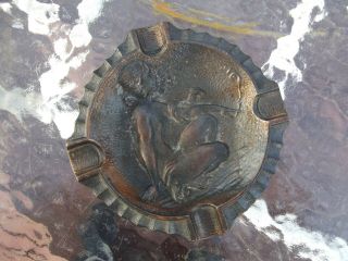 Antique? Vintage For Sure,  Brass Or Bronze Ashtray With Deco Type Lady In Center