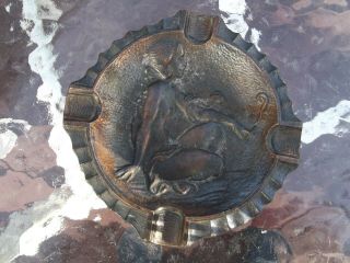 ANTIQUE? VINTAGE FOR SURE,  BRASS OR BRONZE ASHTRAY WITH DECO TYPE LADY IN CENTER 2