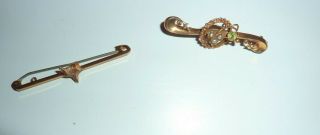 2 X Antique 9ct Gold Brooch Pins Fox Head & Edwardian Seed Pearl & Gemstone Hm