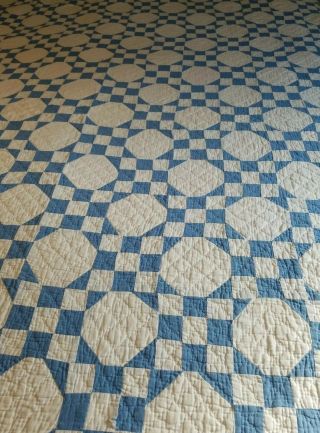 Very Charming Early Handstitched Vtg Antique Blue And White Country Quilt Aafa